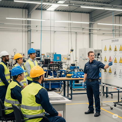 An image of a factory safety training session intended to represent employee safety
